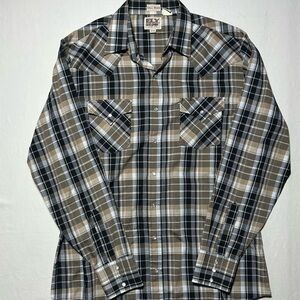Vintage Ely Cattleman Tall Man Pearl Snap Western Shirt Mens Large Tall Plaid